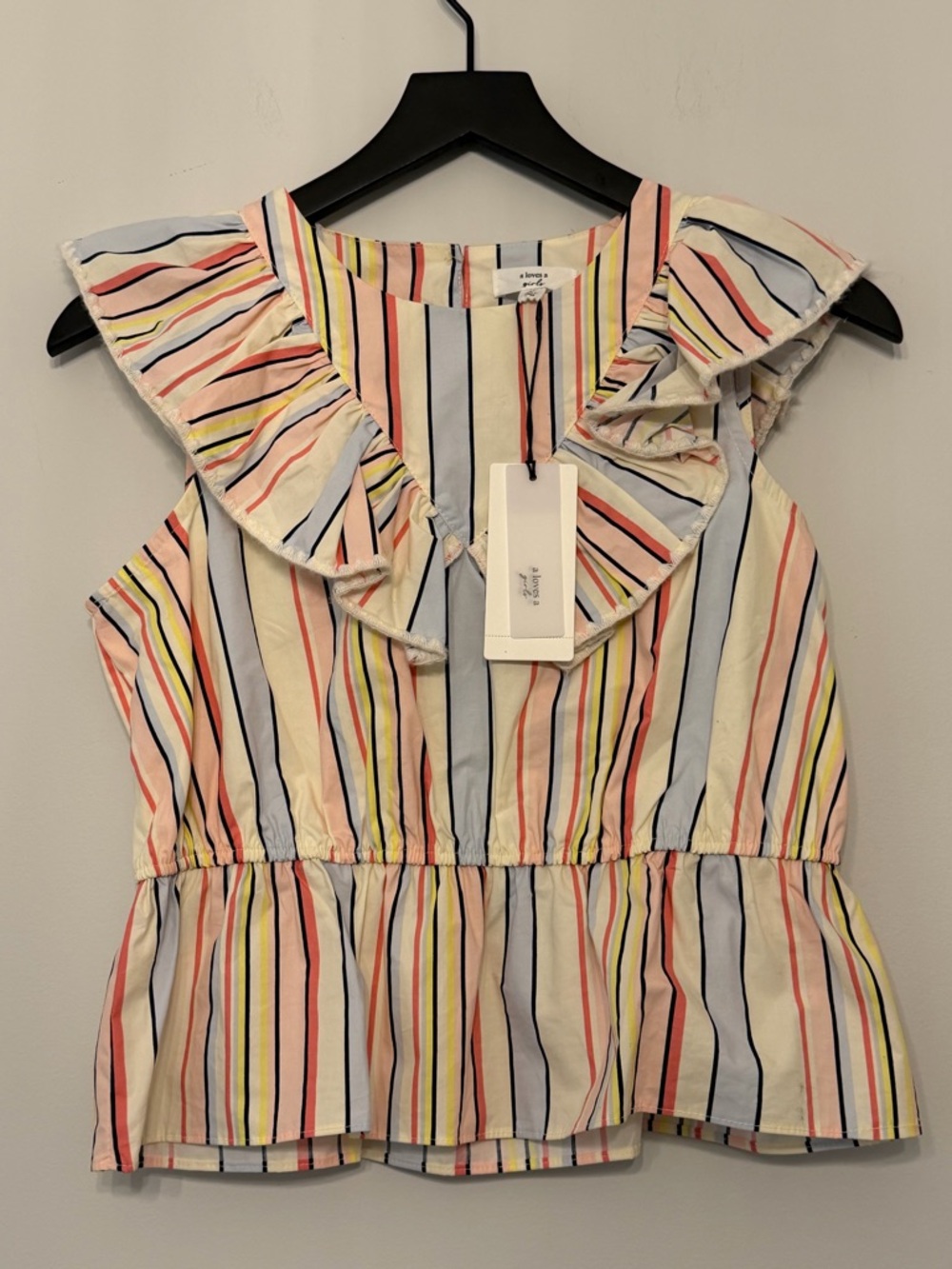 Ruffled Striped Sleeveless Peplum Top in Pastel Multi Color NWT